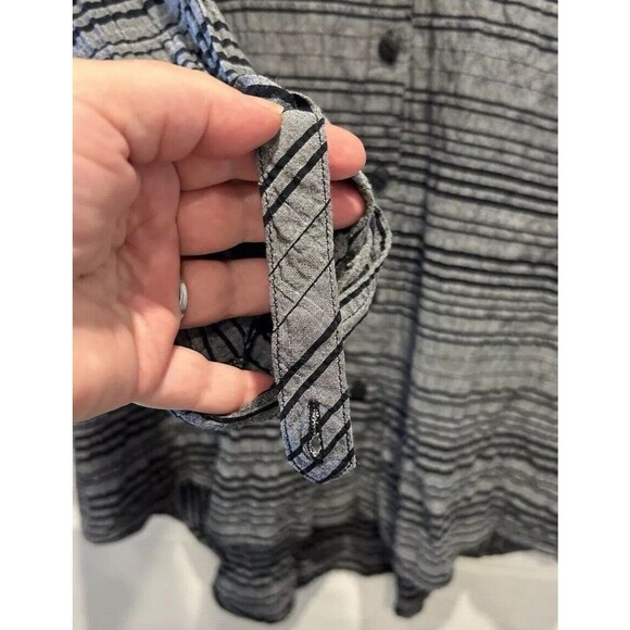 Habitat Women’s Medium Gray Black Striped Roll Sleeve‎ Button Shirt Cotton Blend - Picture 6 of 7